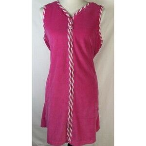 Jasmine Rose Women's Medium Pink Sleeveless Beach Cover-up Terry Zip-up Front